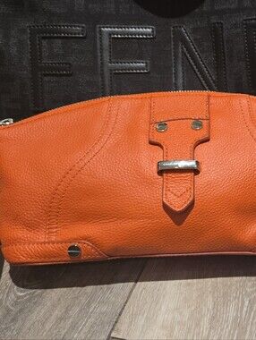 Charles Jourdan Orange Leather Crossbody Clutch